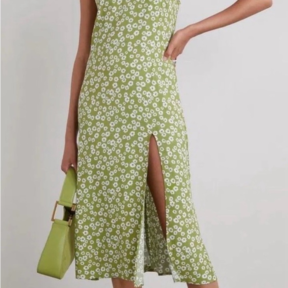 Reformation Cremini Green Floral Midi Dress in Fennel